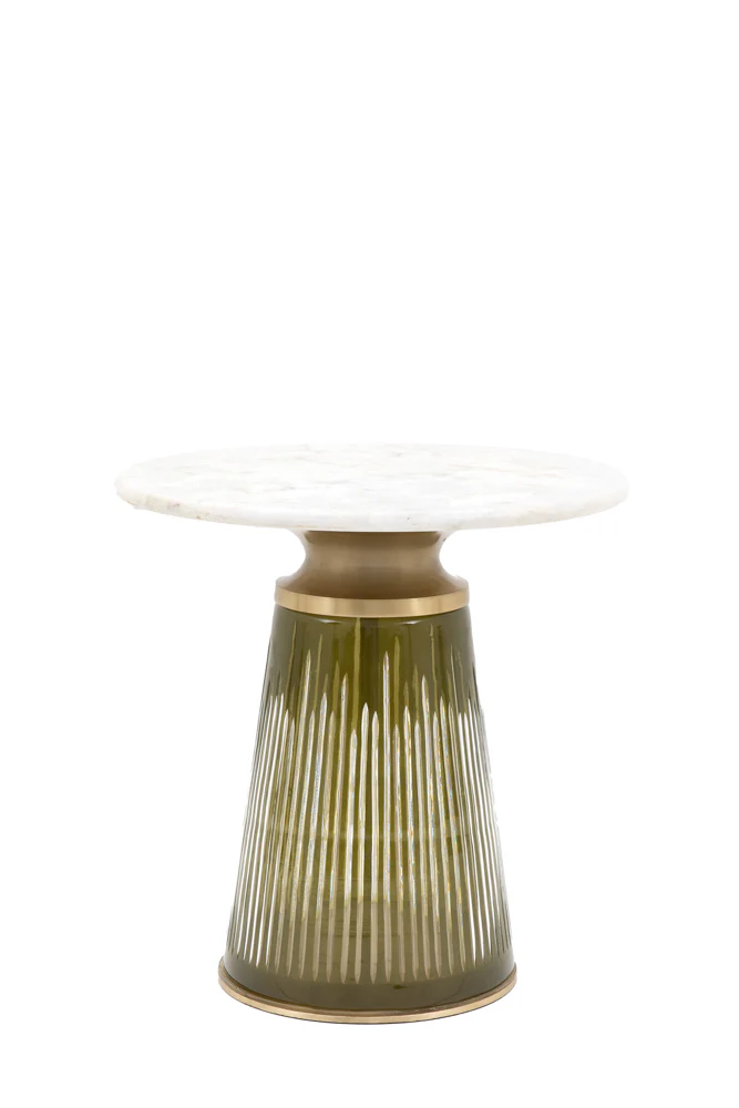 Green Tapered Glass & Marble Side Table - Image 5