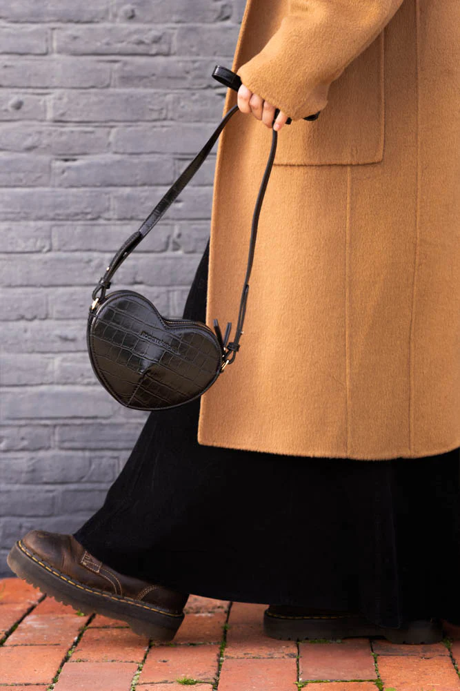 Heart Shaped Croc-Effect Cross Body Bag - Image 3