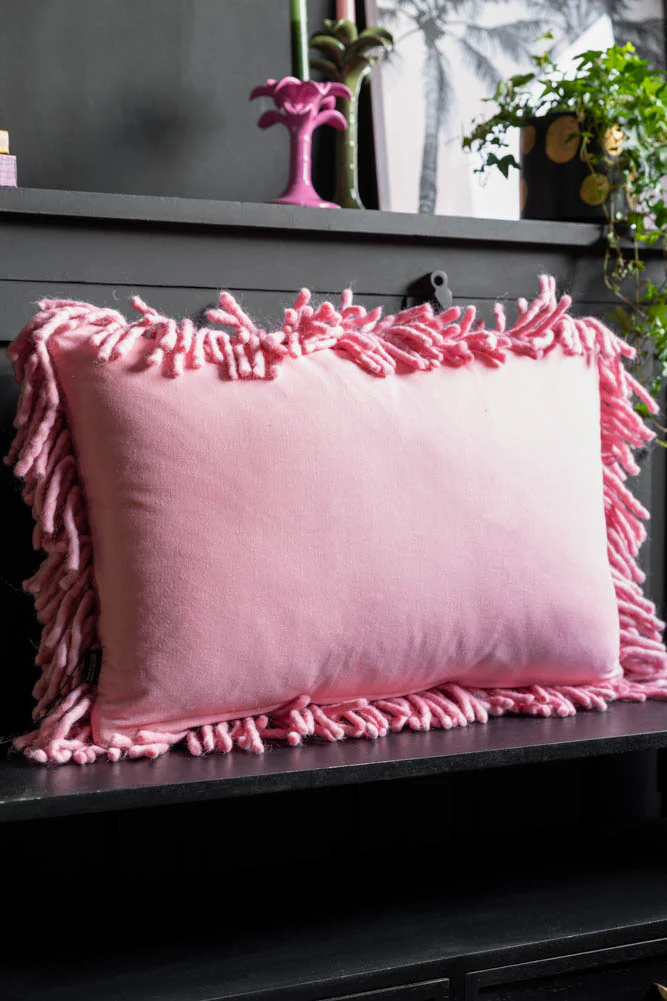 HKLIVING Shaggy Pink Cushion - Image 3