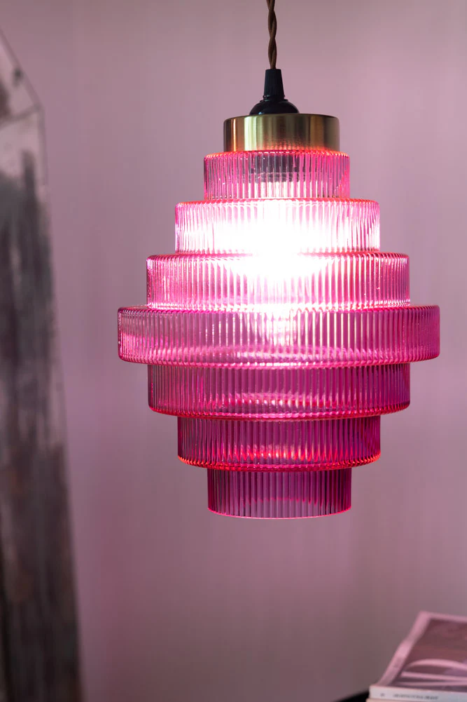 Hot Pink Tiered Glass Easyfit Ceiling Shade