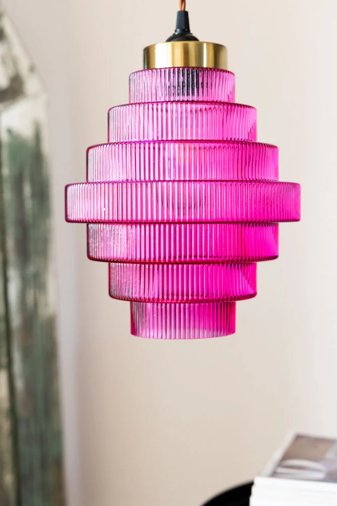 Hot Pink Tiered Glass Easyfit Ceiling Shade - Image 2