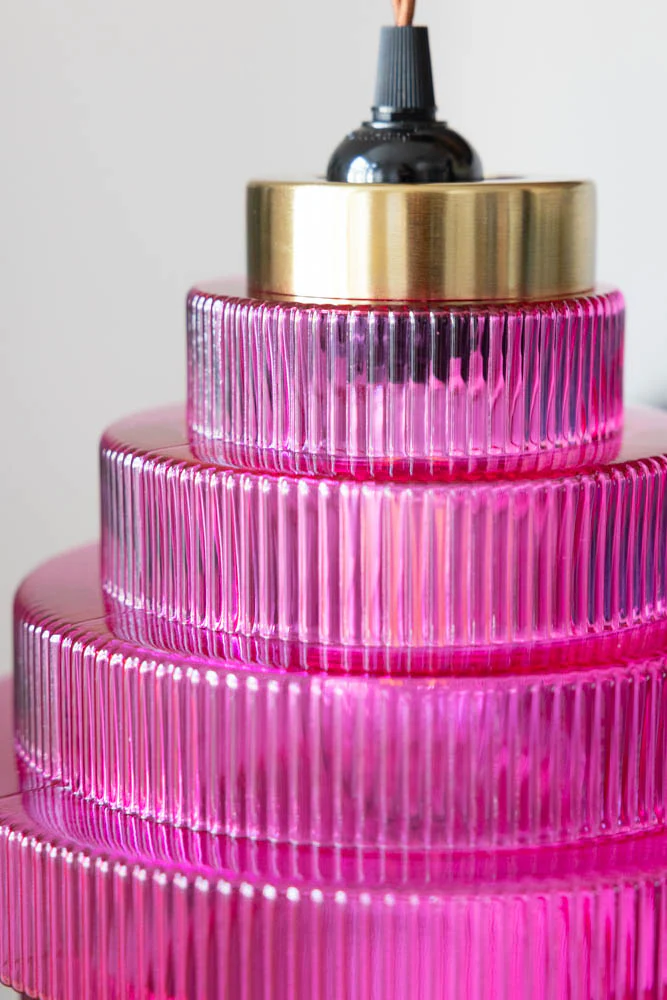 Hot Pink Tiered Glass Easyfit Ceiling Shade - Image 5