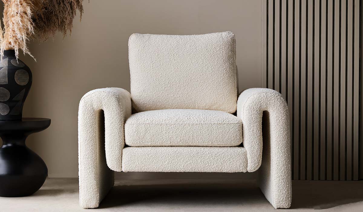 Ivory Boucle Fabric Curved Arm Armchair - Image 10