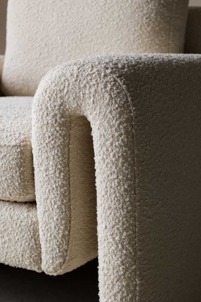 Ivory Boucle Fabric Curved Arm Armchair - Image 2