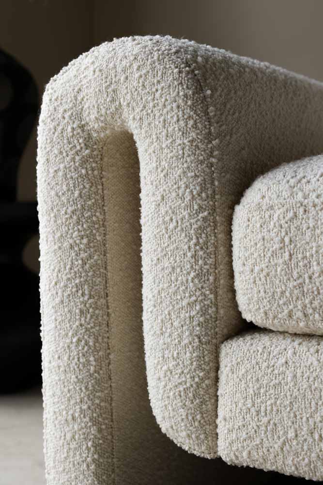 Ivory Boucle Fabric Curved Arm Armchair - Image 4