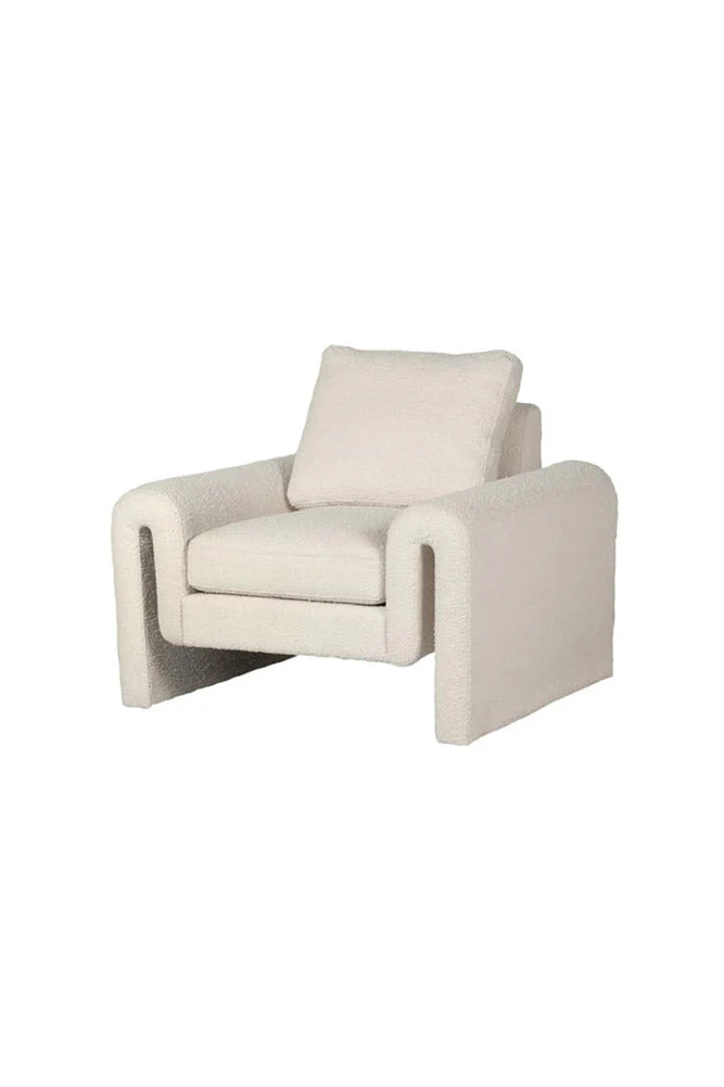 Ivory Boucle Fabric Curved Arm Armchair - Image 7