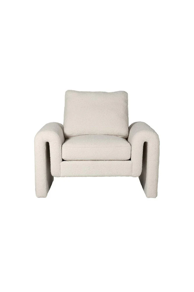 Ivory Boucle Fabric Curved Arm Armchair - Image 8