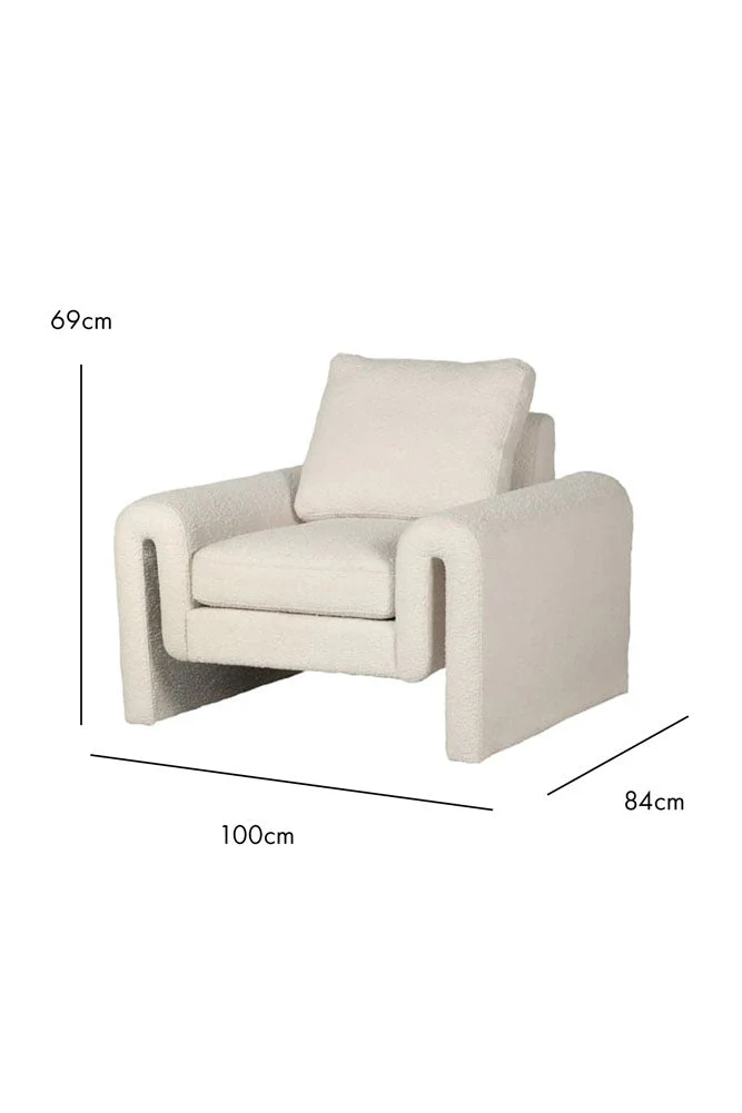 Ivory Boucle Fabric Curved Arm Armchair - Image 9