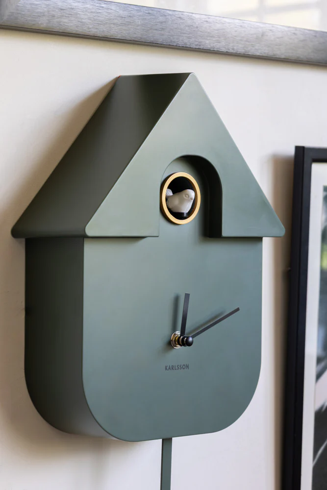 Khaki Green Modern Cuckoo Wall Clock - Image 3