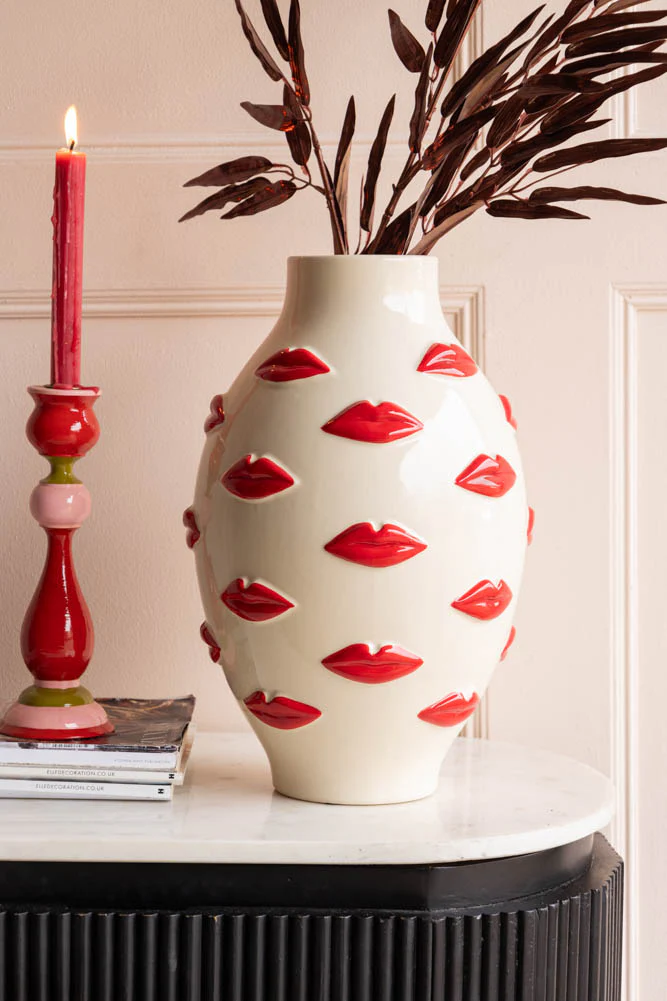 Large Red Kiss Me Lips Flower Vase - Image 2