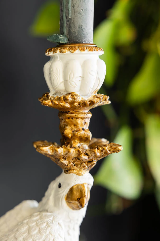 Large White Ornate Parrot Candlestick Holder - Image 2