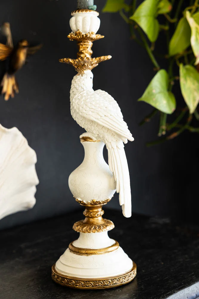 Large White Ornate Parrot Candlestick Holder - Image 5