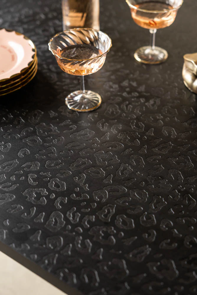 Leopard Print Black Wood 6 Seater Dining Table - Image 3