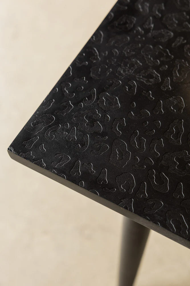 Leopard Print Black Wood 6 Seater Dining Table - Image 4