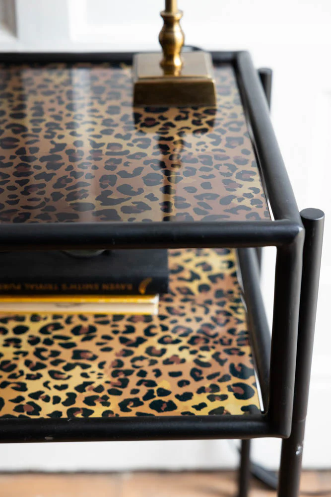 Leopard Print & Glass Bedside Table - Image 2