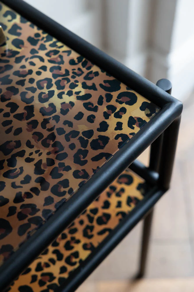 Leopard Print & Glass Bedside Table - Image 3