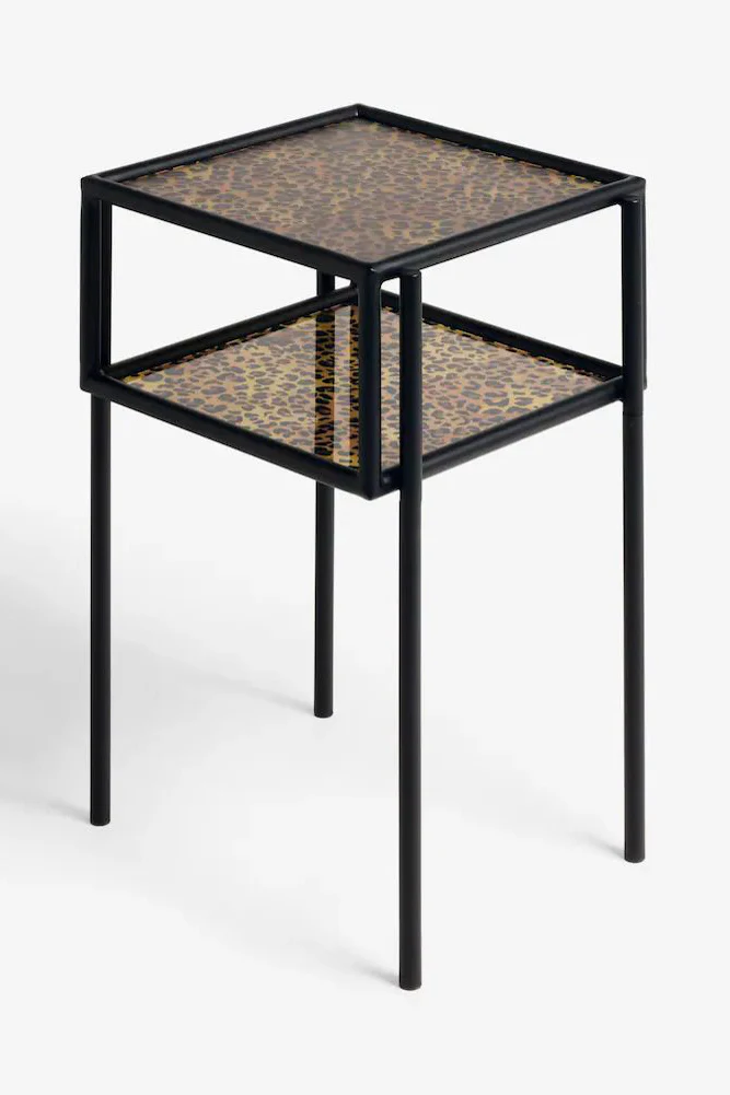 Leopard Print & Glass Bedside Table - Image 4