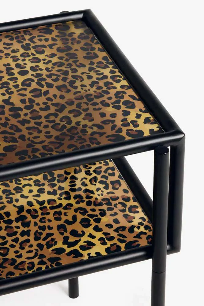Leopard Print & Glass Bedside Table - Image 5