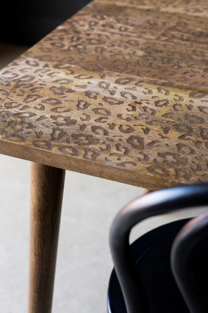 Leopard Print Natural Wood 6 Seater Dining Table - Image 4