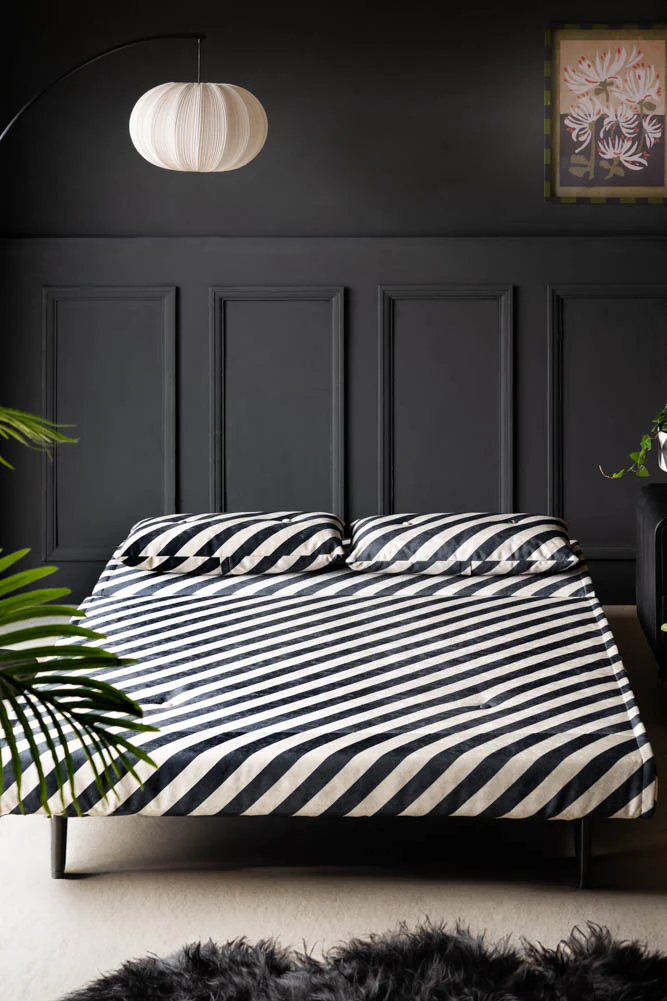 Mabel Large 2 Seater Sofa Bed in Studio Stripe Velvet Sand & Black - Image 2