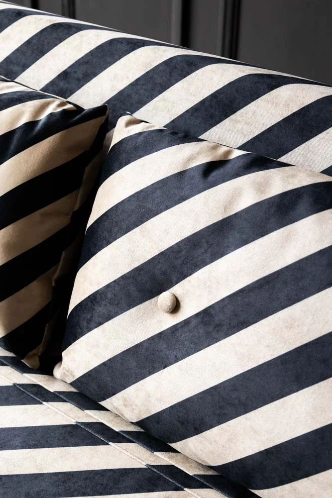 Mabel Large 2 Seater Sofa Bed in Studio Stripe Velvet Sand & Black - Image 3
