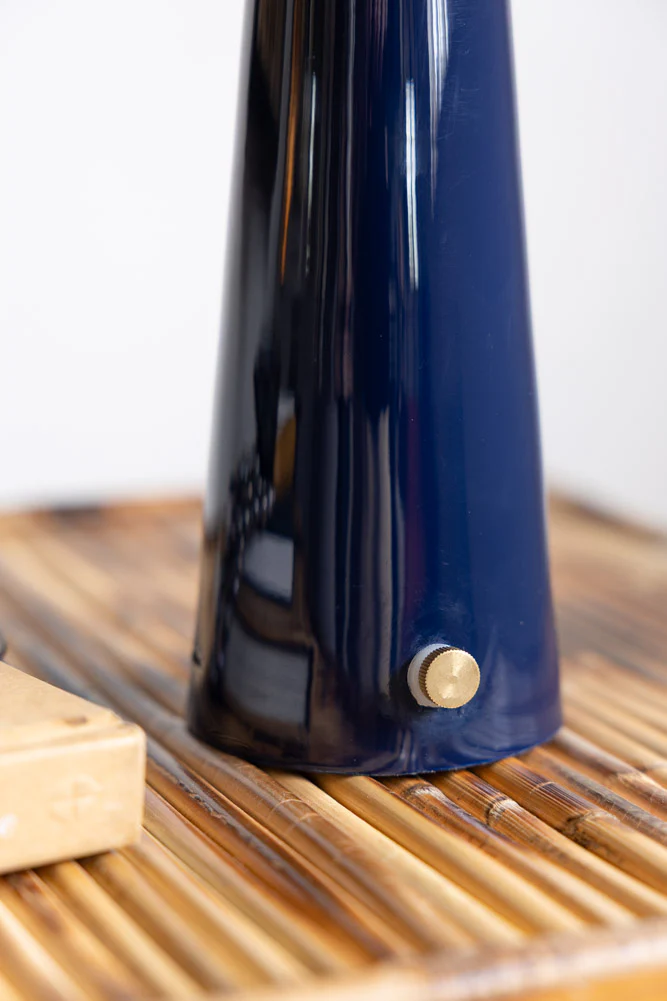 Metal Fluted Tan & Navy Rechargeable Table Lamp - Image 4