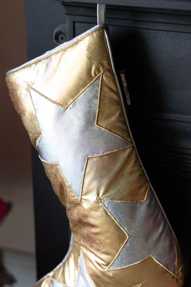 Metallic Gold & Silver Star Christmas Stocking - Image 5