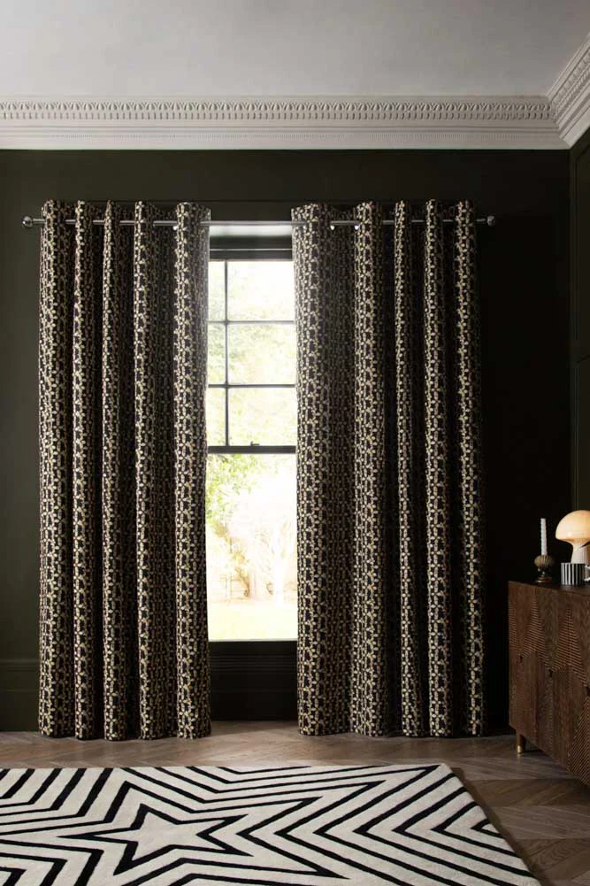 Midnight Daisy Print Eyelet Blackout Lined Curtains - Available in 6 Sizes - Image 2