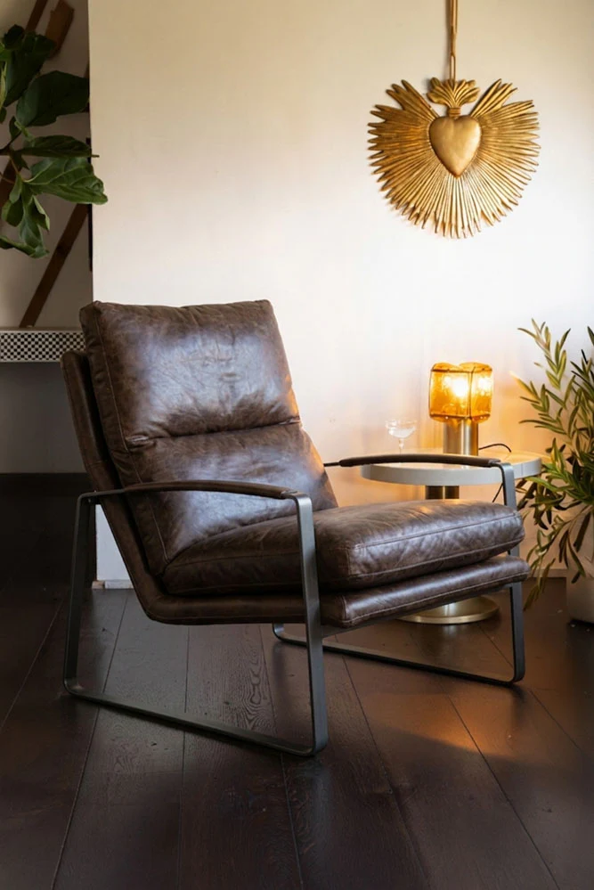 Minimalist Brown Leather Lounge Chair