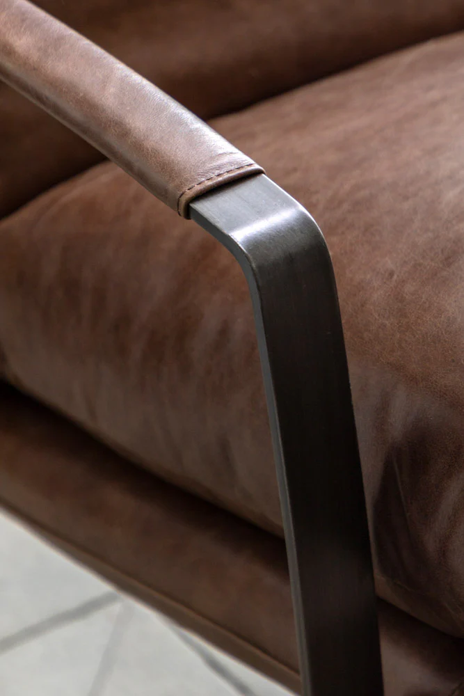 Minimalist Brown Leather Lounge Chair - Image 3