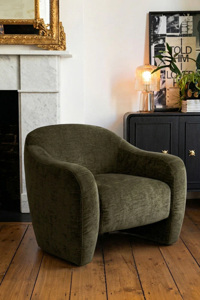 Modern Curved Armchair in Olive Green - Image 3