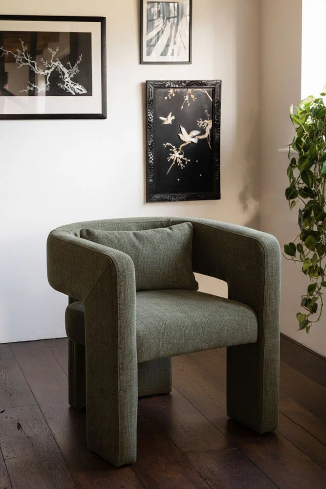 Modern Green Accent Chair with Bolster Cushion