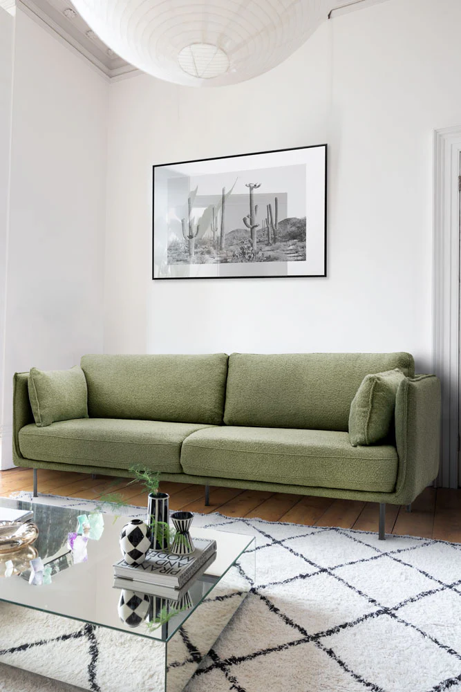 Modern Green Boucle 3-Seater Sofa