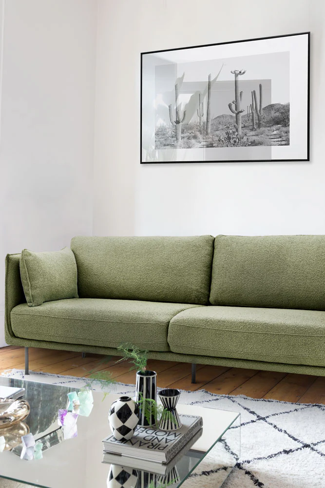 Modern Green Boucle 3-Seater Sofa - Image 3