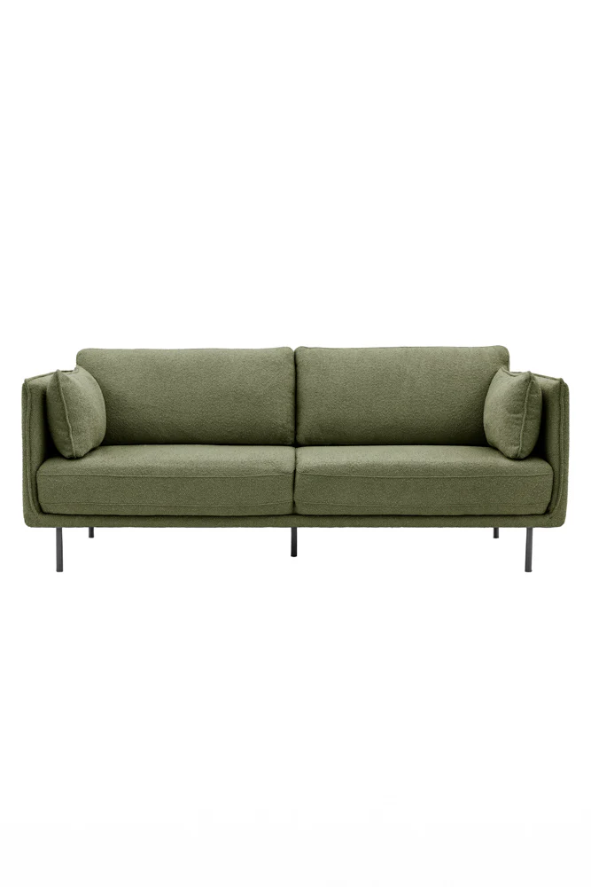 Modern Green Boucle 3-Seater Sofa - Image 5