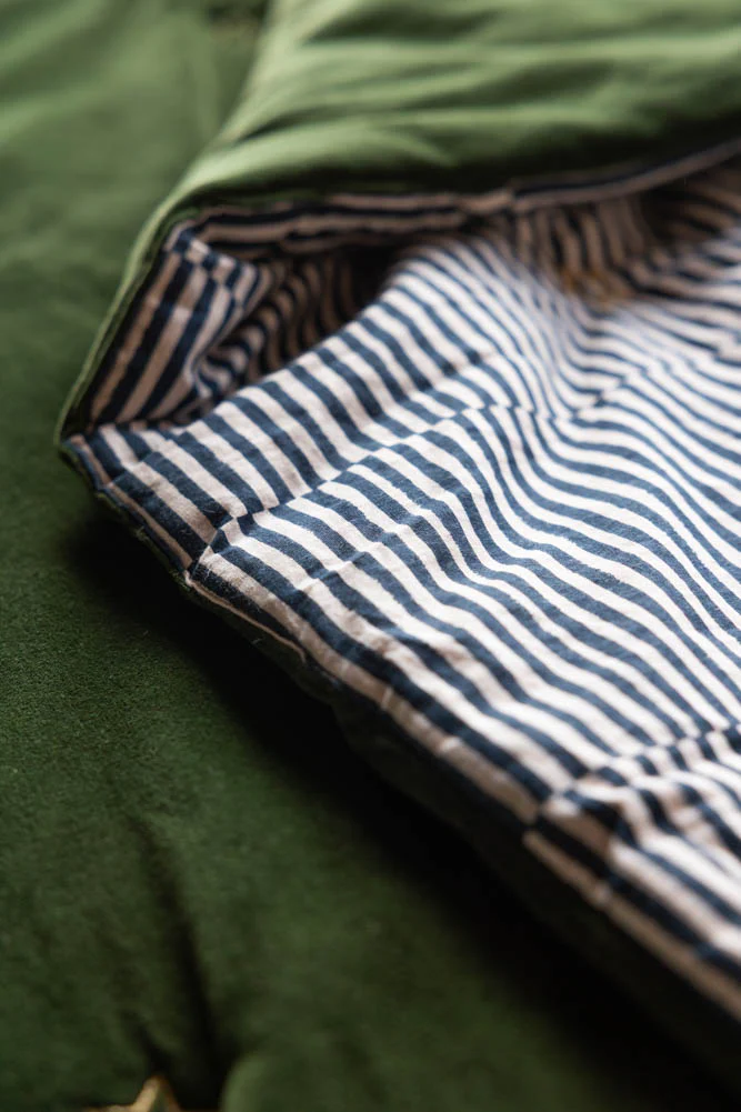 Monochrome Stripe & Green Velvet Reversible Quilt - Image 4
