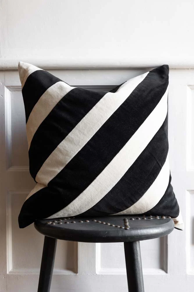Monochrome Stripe Velvet Cushion - Image 2