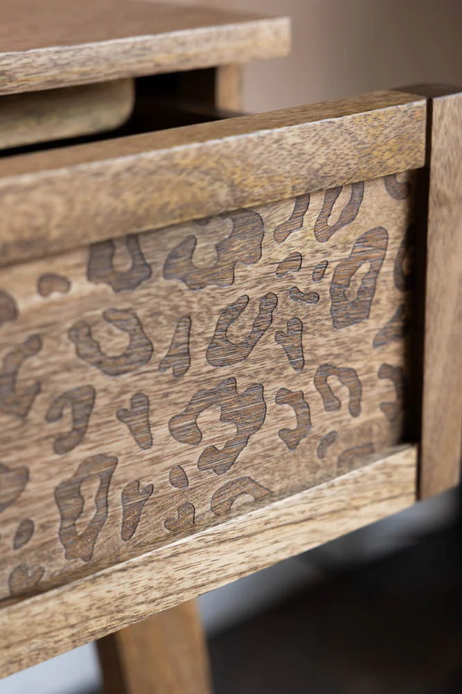 Natural Leopard Print Bedside Table - Image 2