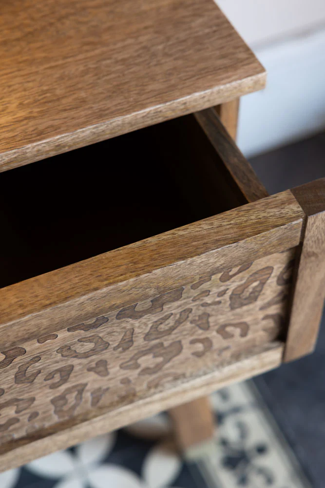 Natural Leopard Print Bedside Table - Image 3