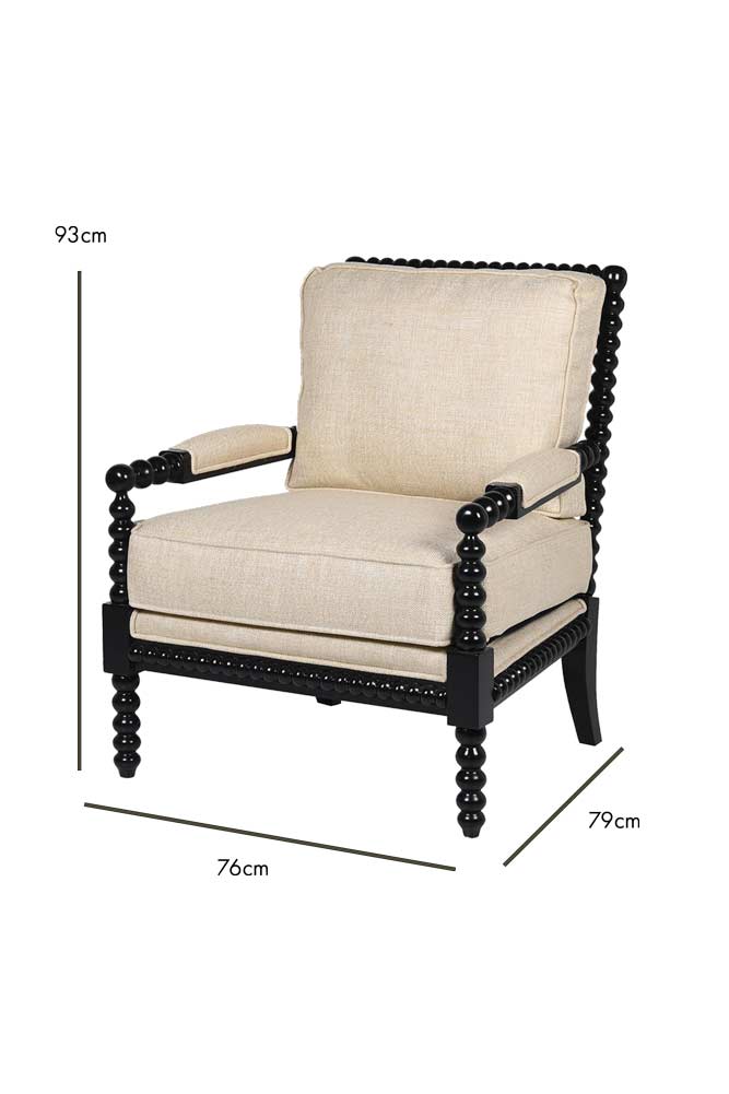 Natural Linen & Black Bobbin Armchair - Image 10