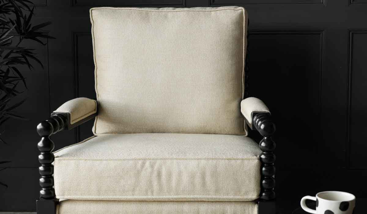 Natural Linen & Black Bobbin Armchair - Image 8