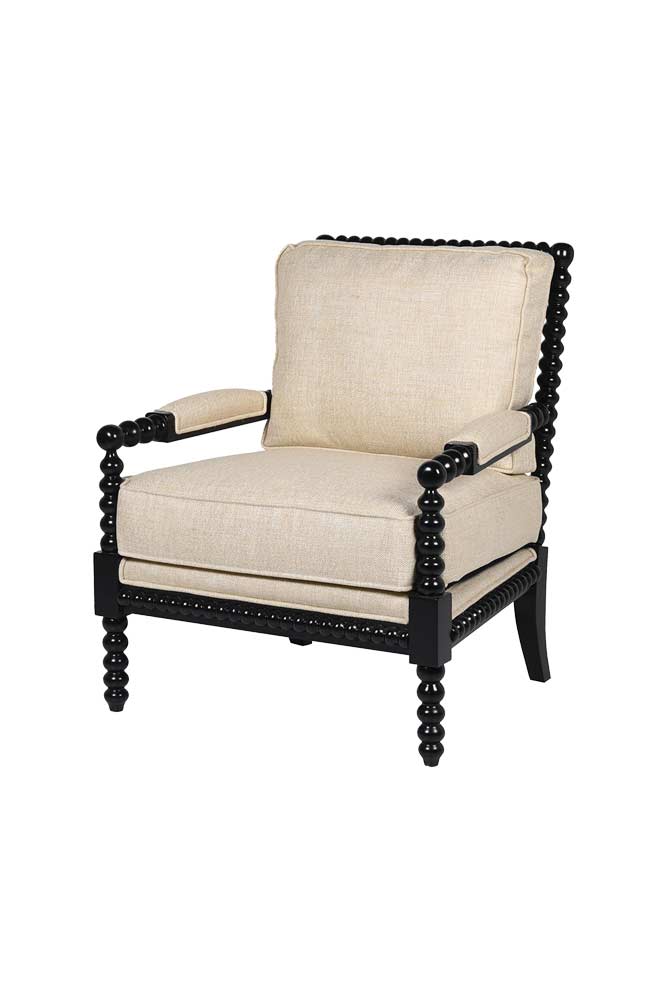 Natural Linen & Black Bobbin Armchair - Image 9