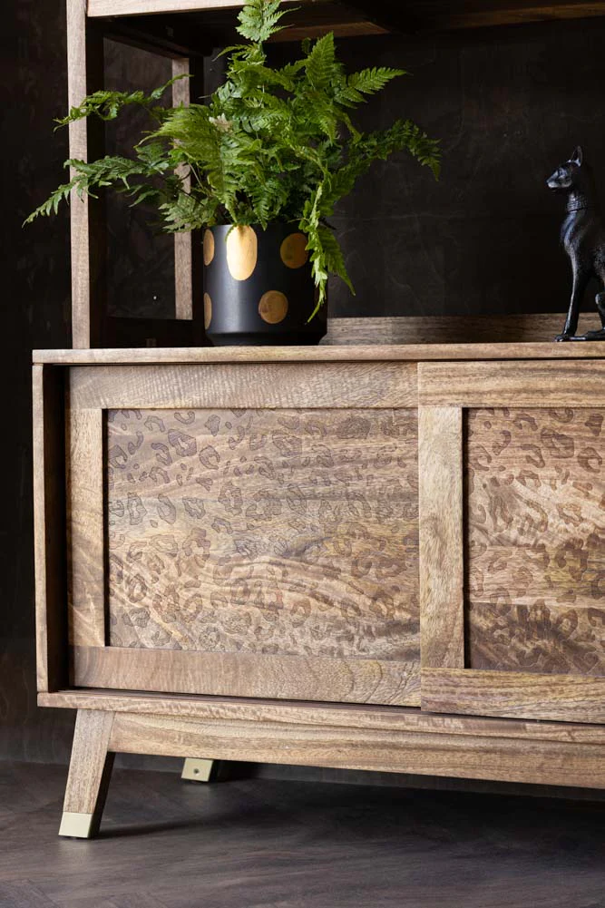 Natural Mango Wood Leopard Print Shelving Unit - Image 2