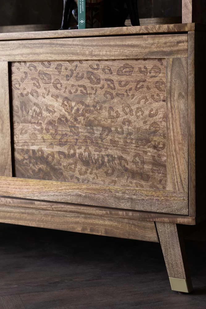 Natural Mango Wood Leopard Print Shelving Unit - Image 3