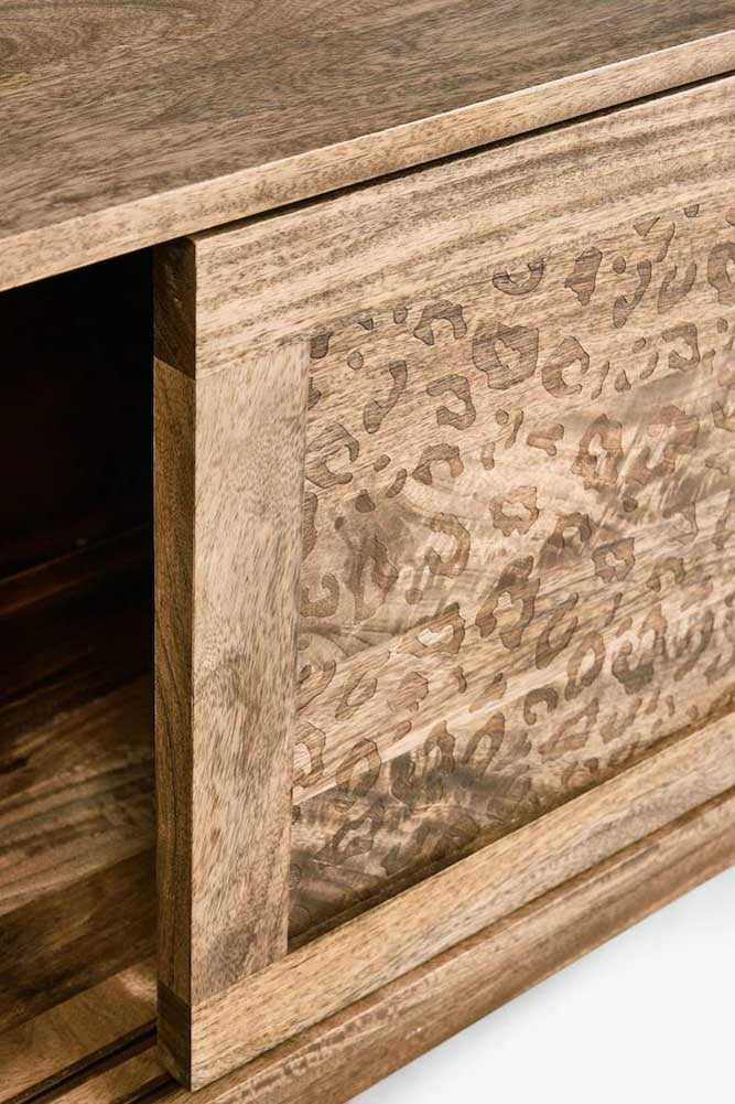 Natural Mango Wood Leopard Print Shelving Unit - Image 4