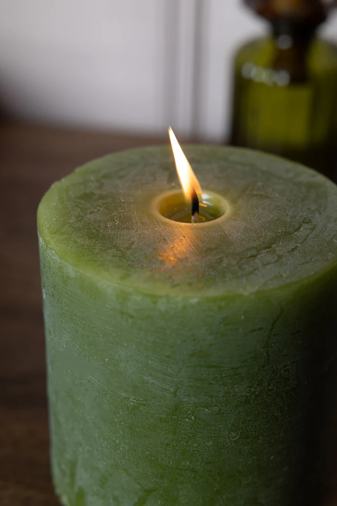Olive Green Pillar Candle - Image 2