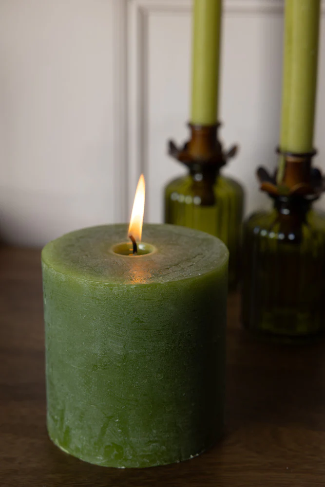 Olive Green Pillar Candle - Image 3