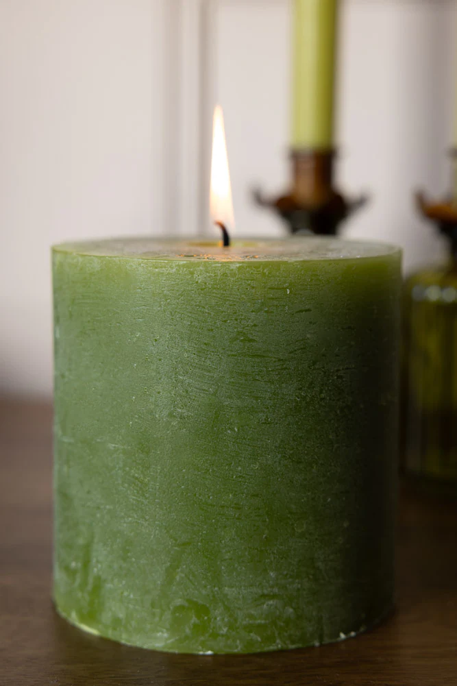 Olive Green Pillar Candle - Image 4