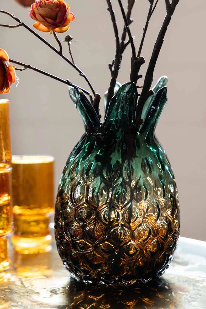 Ombre Green Pineapple Glass Vase