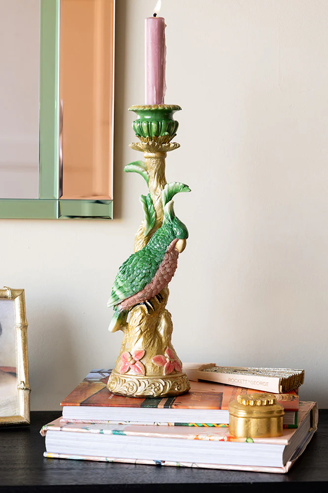 Ornate Gold & Green Parrot Candlestick Holder - Image 3